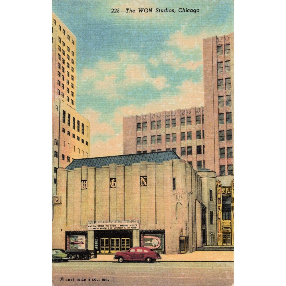 Vintage WGN Studios Chicago Illinois Linen Postcard Curt Teich Art Deco 225 - Picture 1 of 2